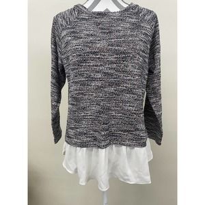 NWT Ann Taylor LOFT Navy/Pink/Wht/Ylw Striped Shirttail Sweater Shirt Sz M Chrty